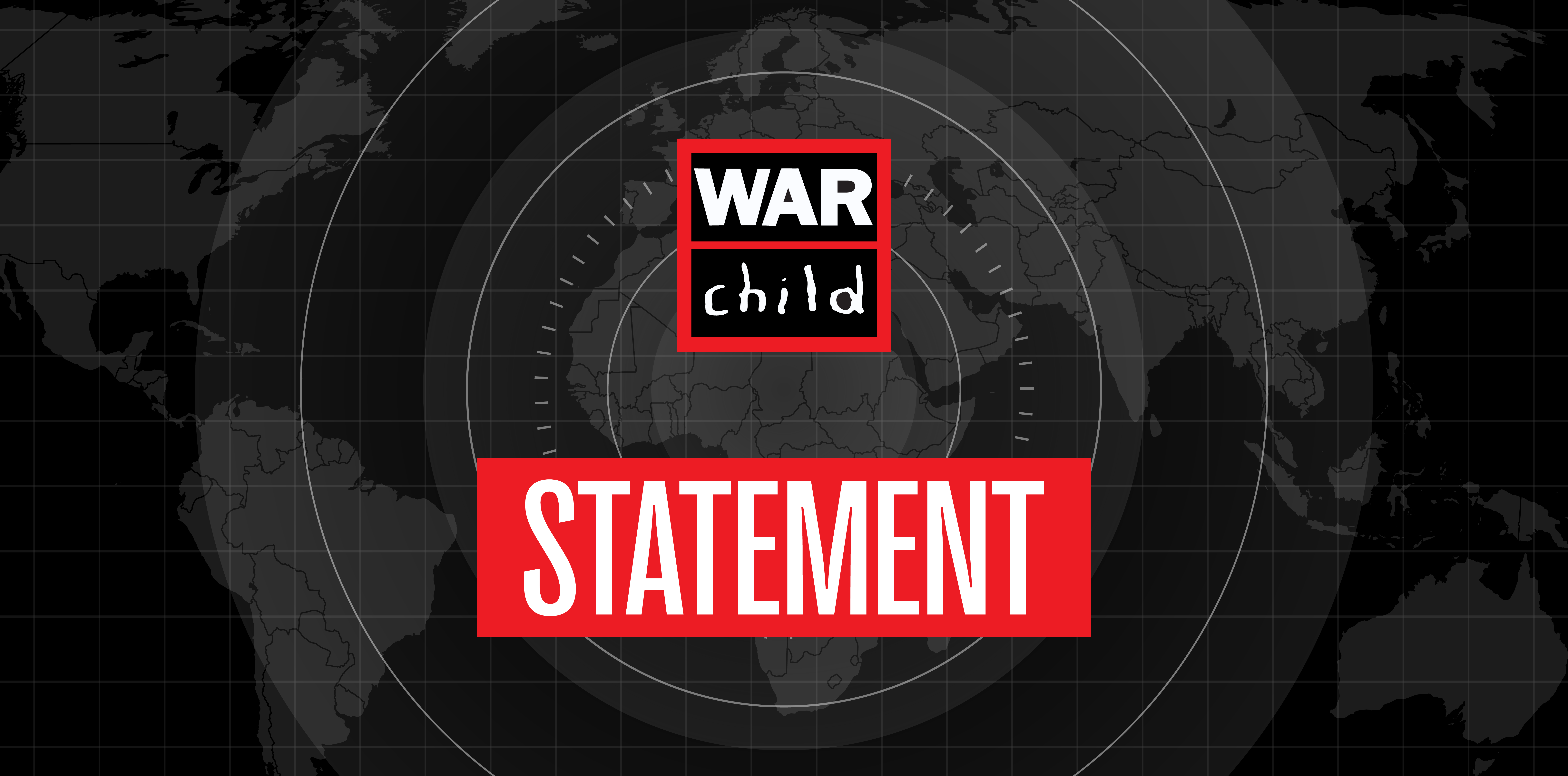 Grafische Weltkarte mit dem Logo von War Child und der Aufschrift "Statement"