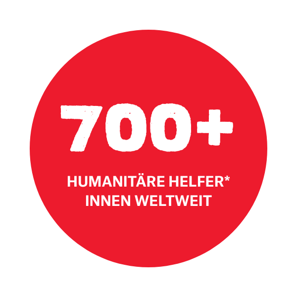 Rotes Icon mit der Beschriftung: 700+ humanitäre HelferInnen