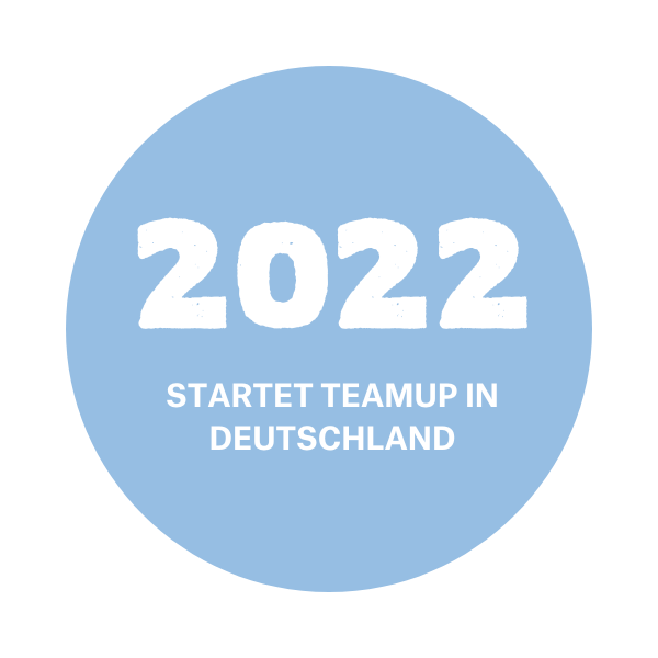 Hellblaues Icon mit der Schrift: 2022 startet TeamUp in Deutschland.