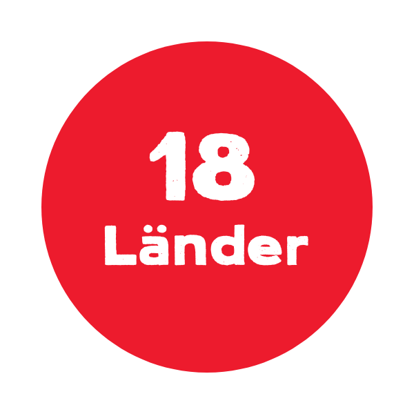 Rotes Icon mit der Beschriftung: 18 Länder